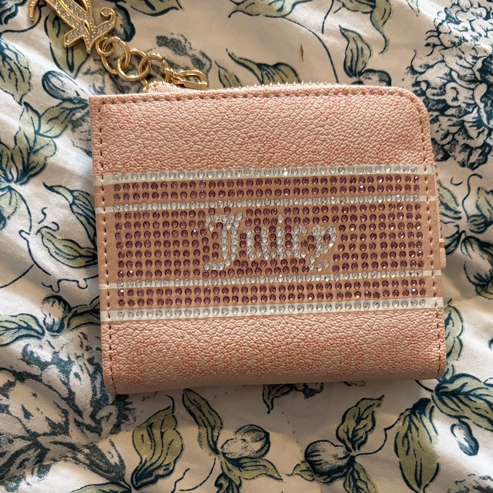 Juicy Couture Pink Rhinestone Zip Coin Wallet with Gold Charm